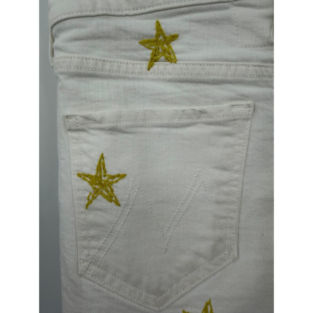 Mother Cream Tomcat Kick Fray Embroidered Star Denim Shorts High Rise Size 27 - Picture 12 of 15